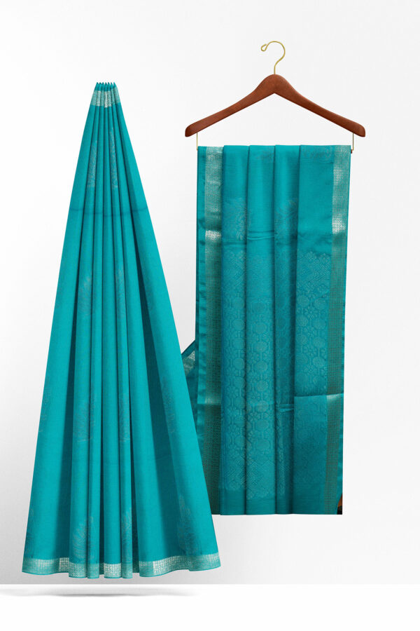 sri kumaran stores semi silk cotton saree sky blue saree with silver border 2