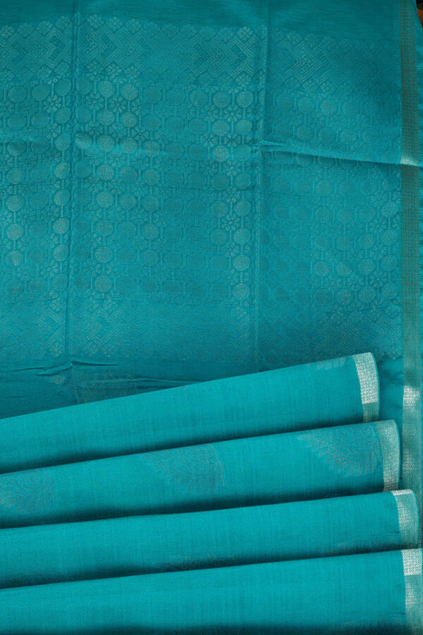 sri kumaran stores semi silk cotton saree sky blue saree with silver border 4