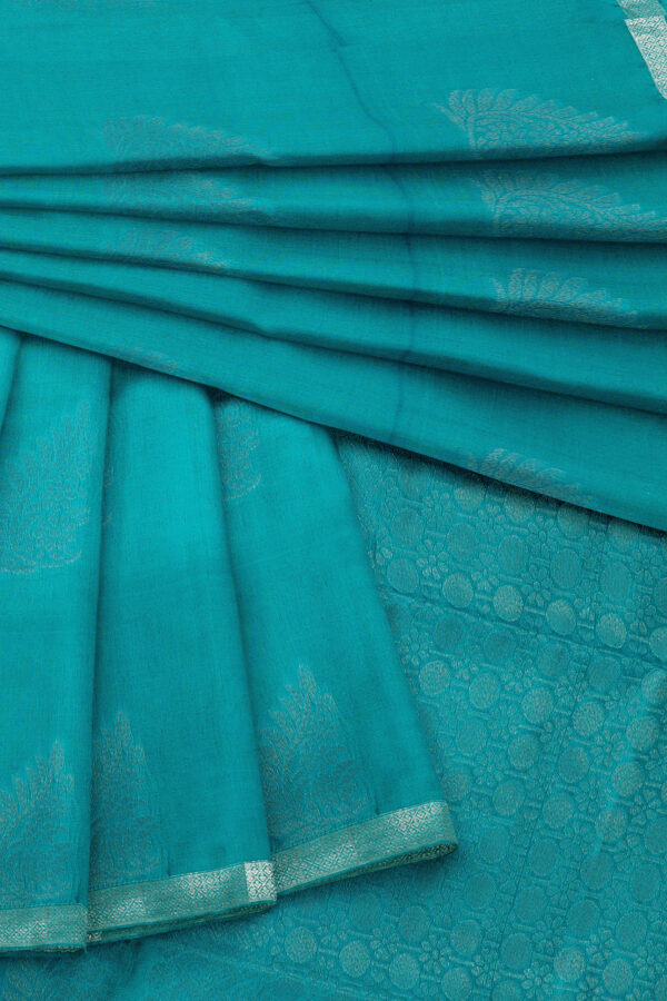 sri kumaran stores semi silk cotton saree sky blue saree with silver border 5