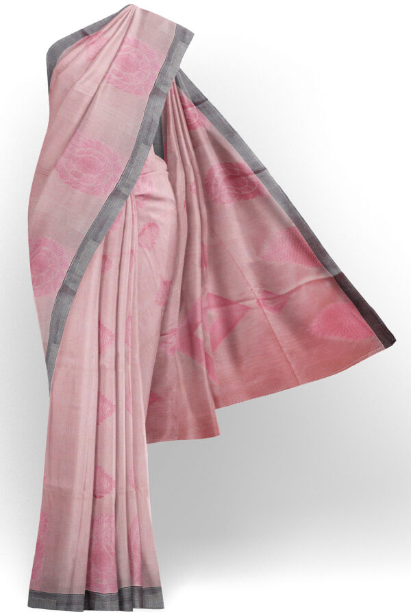 sri kumaran stores semi silk cotton saree baby pink saree with grey border 1
