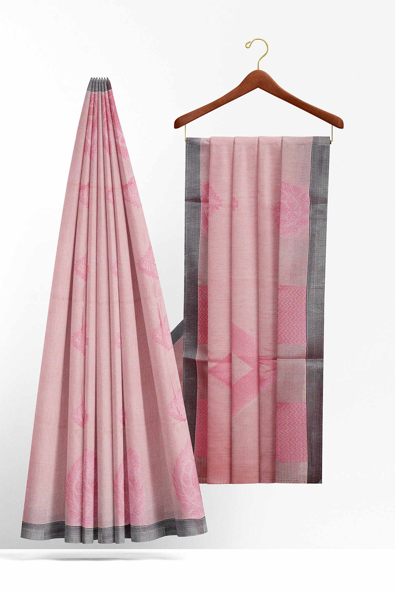 sri kumaran stores semi silk cotton saree baby pink saree with grey border 2