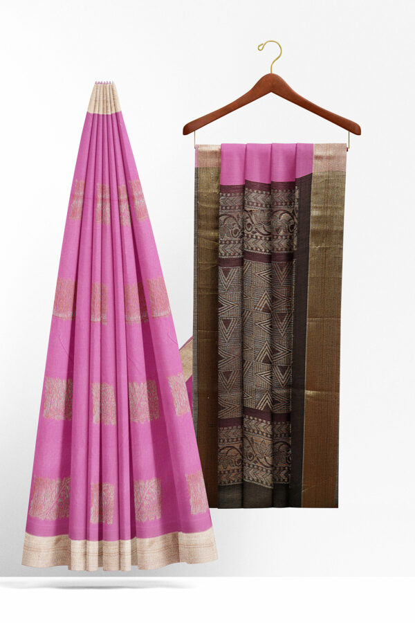 sri kumaran stores semi silk cotton saree baby pink saree with silver black border 2