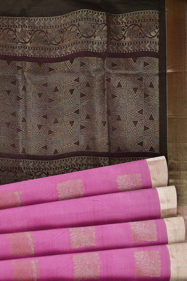 sri kumaran stores semi silk cotton saree baby pink saree with silver black border 4