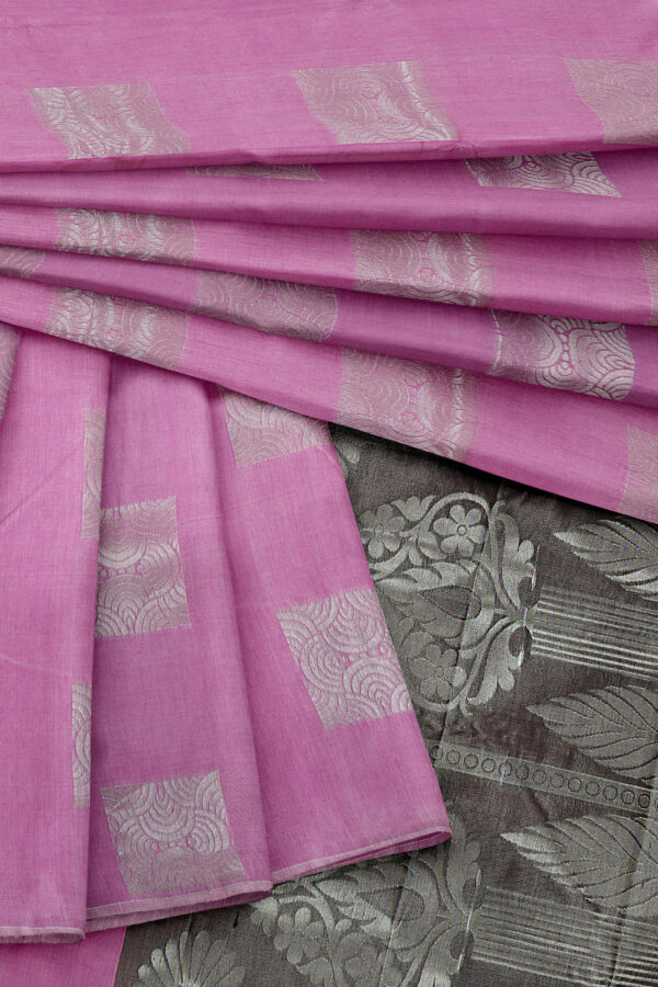 sri kumaran stores semi silk cotton saree baby pink saree with silver border 5