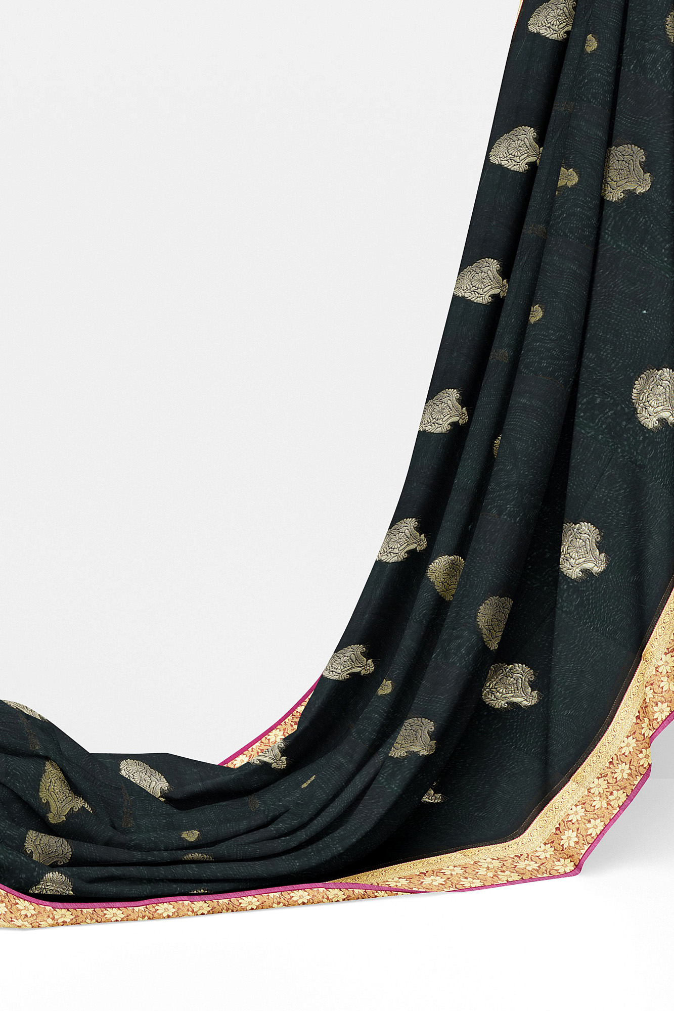 sri kumaran stores semi silk cotton saree black saree with golden red border 3