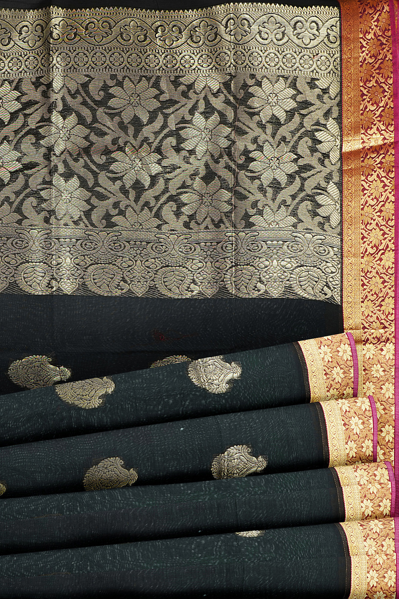 sri kumaran stores semi silk cotton saree black saree with golden red border 4