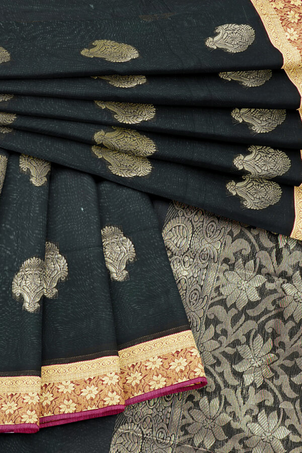 sri kumaran stores semi silk cotton saree black saree with golden red border 5