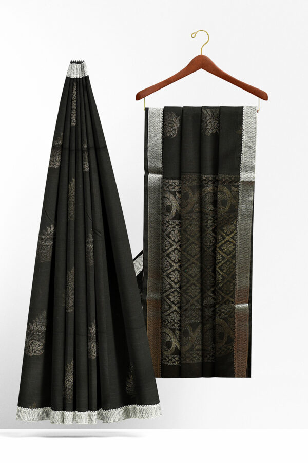 sri kumaran stores semi silk cotton saree black saree with silver border 2