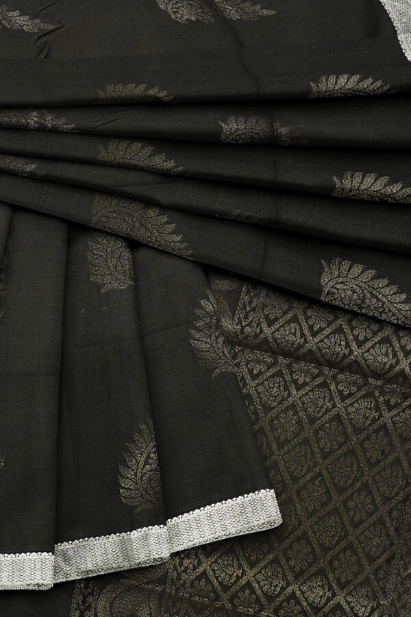 sri kumaran stores semi silk cotton saree black saree with silver border 5