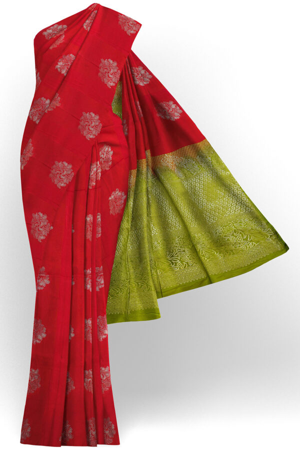 sri kumaran stores semi silk cotton saree bright red saree with red border 1