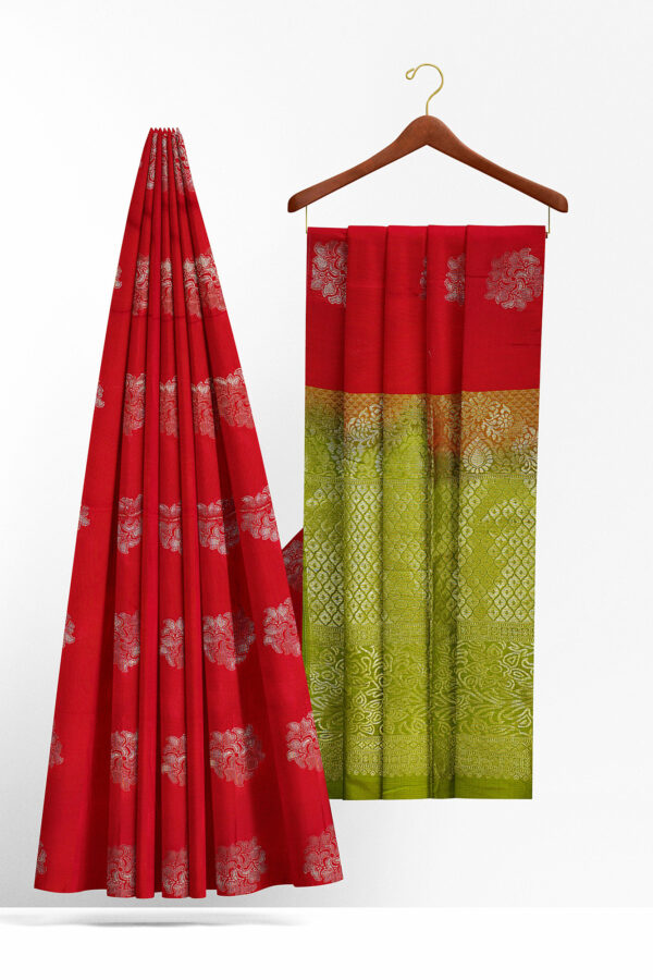 sri kumaran stores semi silk cotton saree bright red saree with red border 2