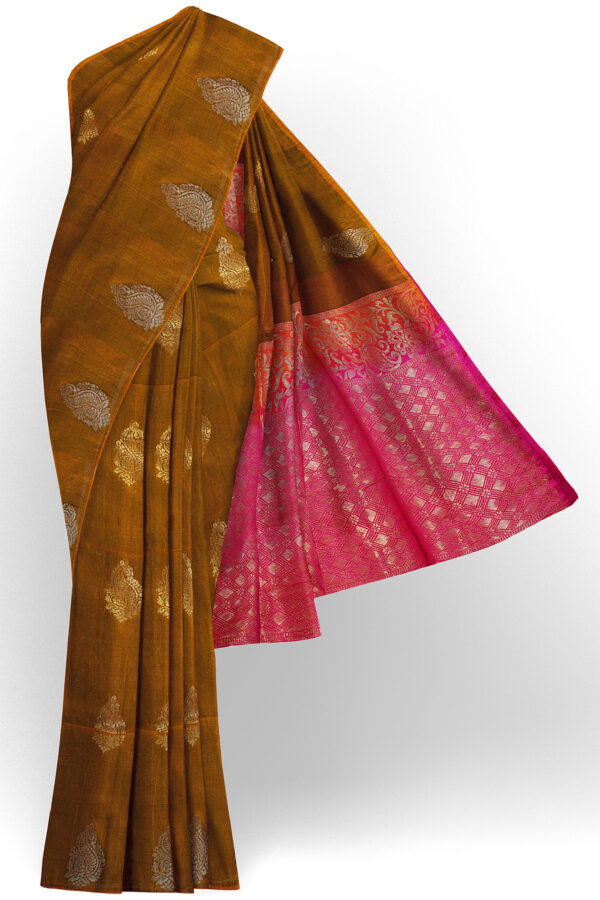 sri kumaran stores semi silk cotton saree brown saree with brown border 1