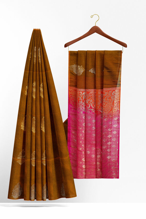 sri kumaran stores semi silk cotton saree brown saree with brown border 2