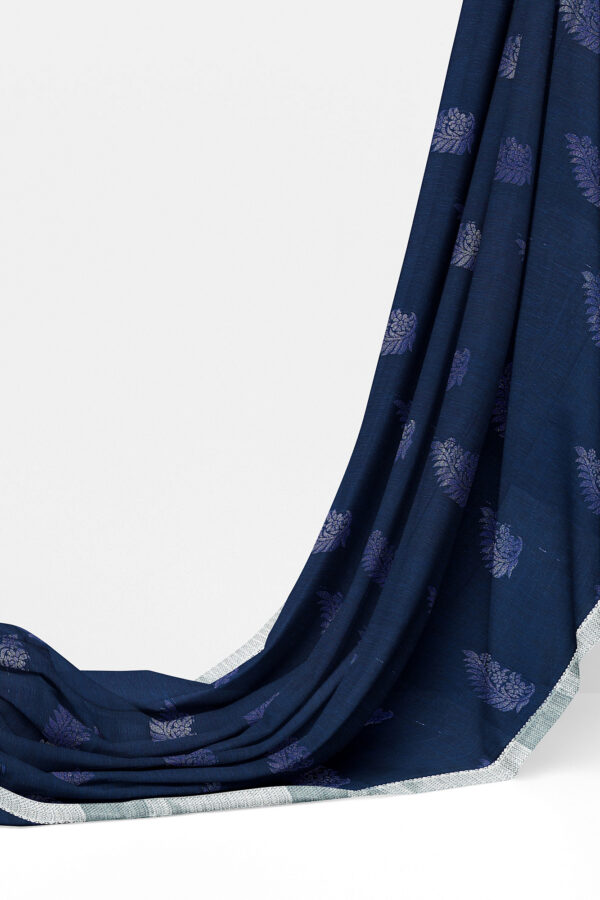 sri kumaran stores semi silk cotton saree dark blue saree with silver border 3