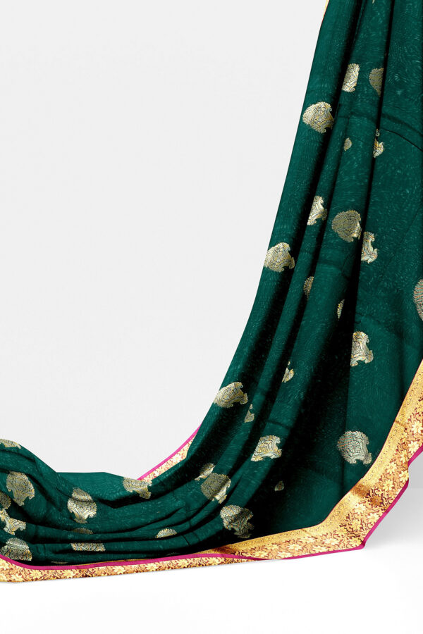 sri kumaran stores semi silk cotton saree dark green saree with golden red border 3