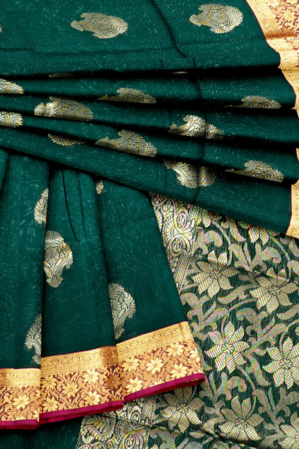 sri kumaran stores semi silk cotton saree dark green saree with golden red border 5