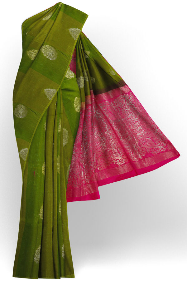 sri kumaran stores semi silk cotton saree dark green saree with green border 1
