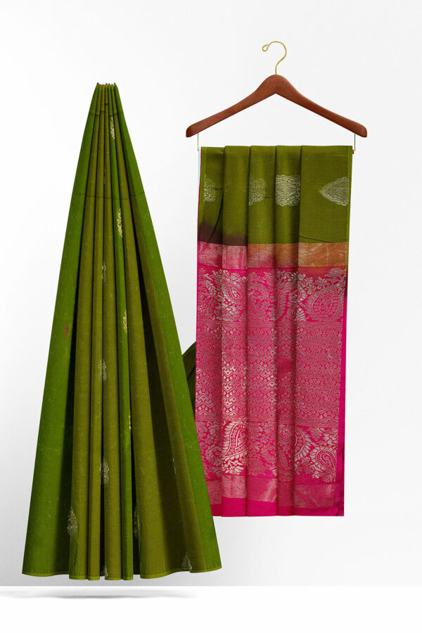 sri kumaran stores semi silk cotton saree dark green saree with green border 2