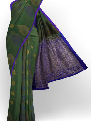 sri kumaran stores semi silk cotton saree dark green saree with purple border 1
