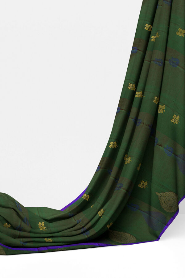 sri kumaran stores semi silk cotton saree dark green saree with purple border 3