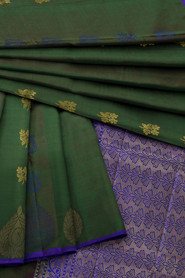 sri kumaran stores semi silk cotton saree dark green saree with purple border 5