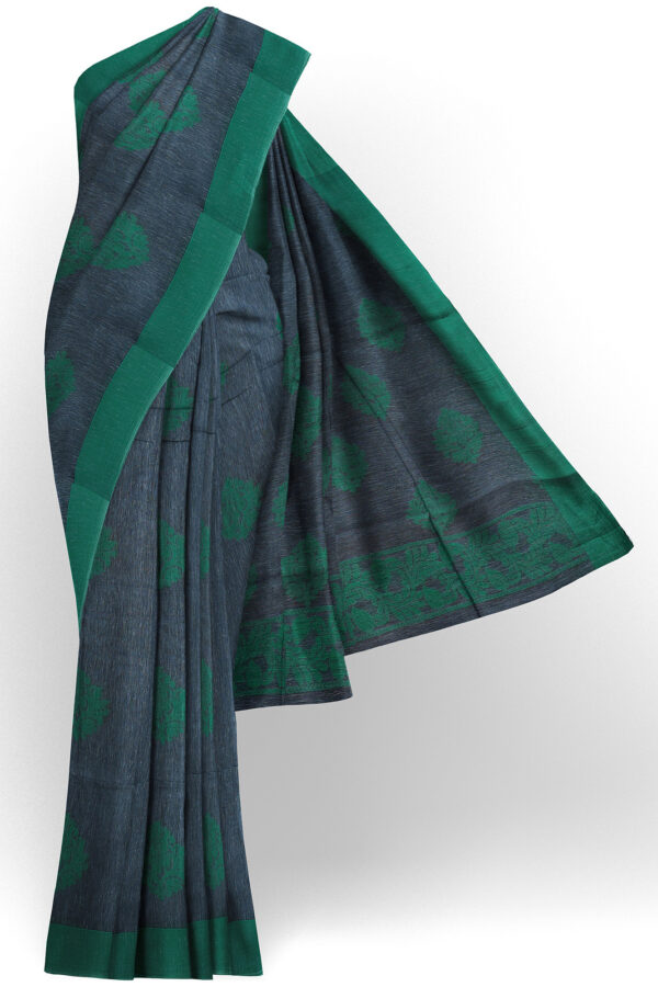 sri kumaran stores semi silk cotton saree dark grey saree with green border 1