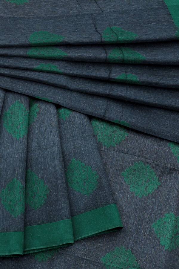 sri kumaran stores semi silk cotton saree dark grey saree with green border 5