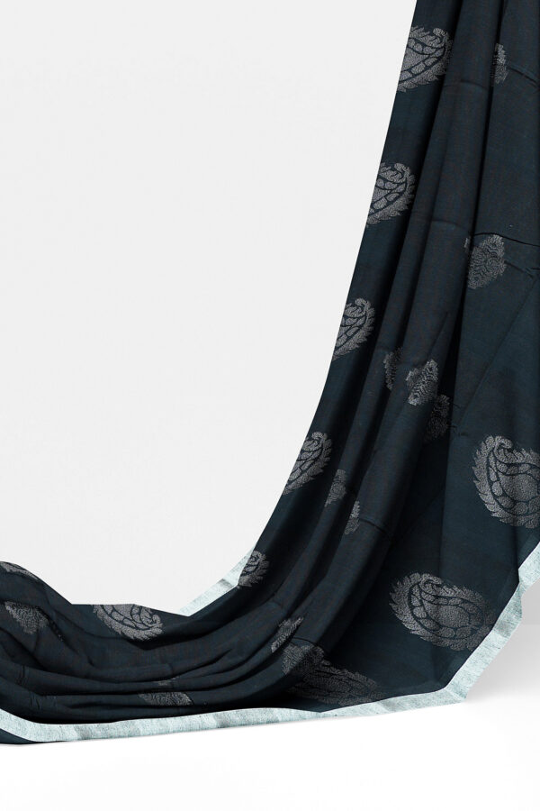 sri kumaran stores semi silk cotton saree dark grey saree with silver border 3