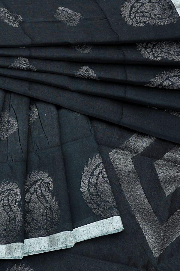 sri kumaran stores semi silk cotton saree dark grey saree with silver border 5