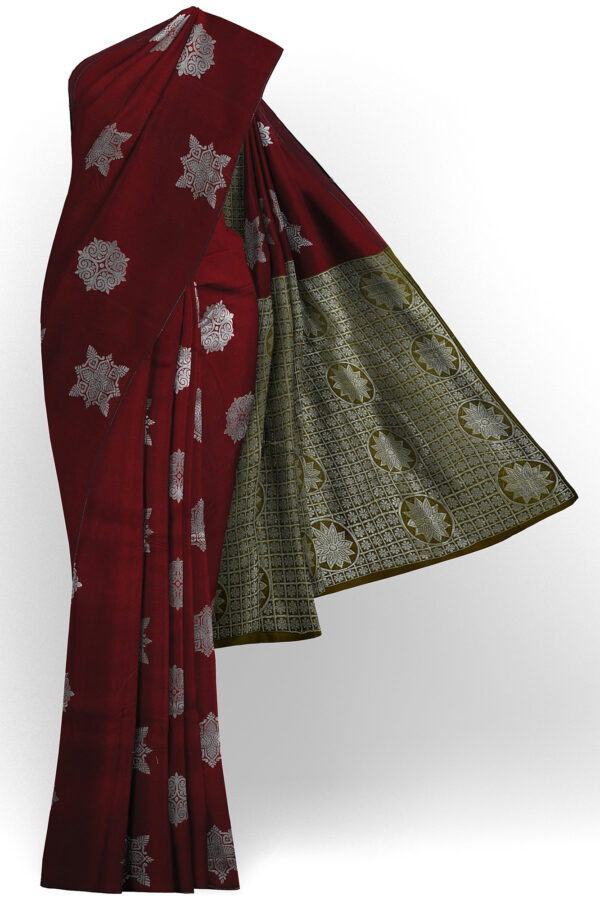 sri kumaran stores semi silk cotton saree dark maroon saree with dark maroon border 1