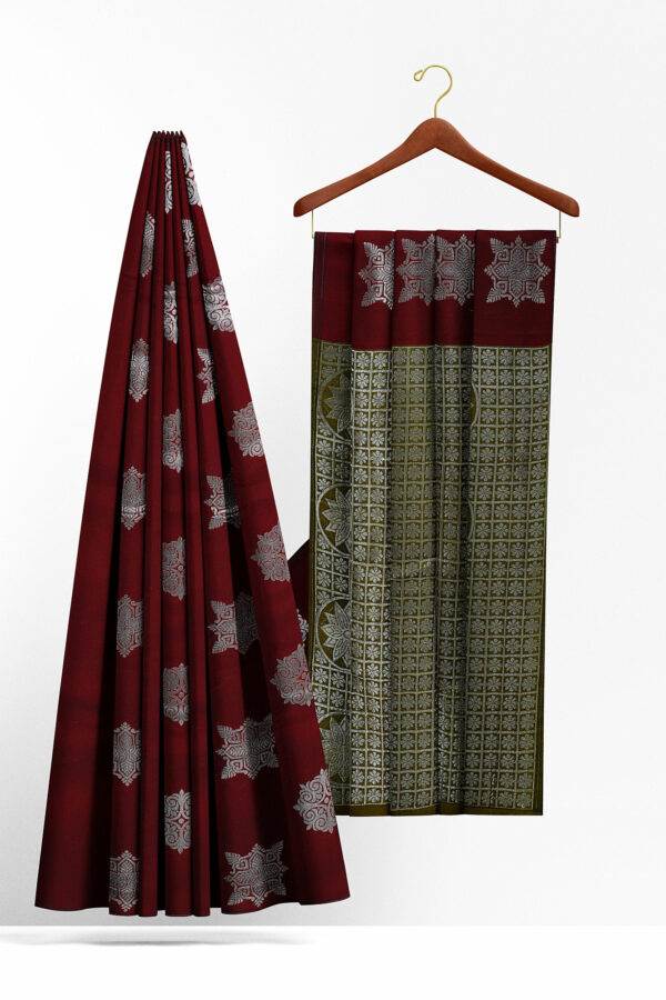 sri kumaran stores semi silk cotton saree dark maroon saree with dark maroon border 2