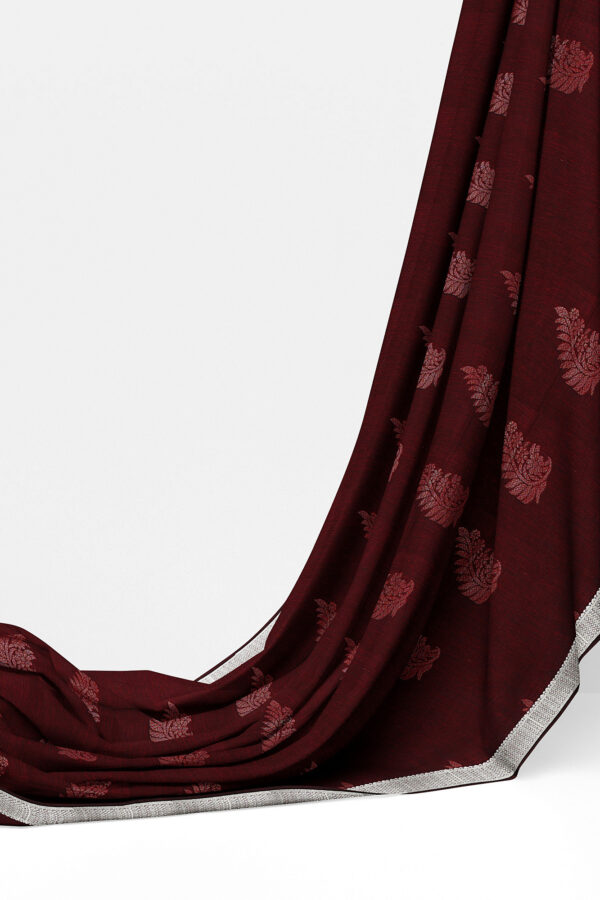 sri kumaran stores semi silk cotton saree dark maroon saree with silver black border 3