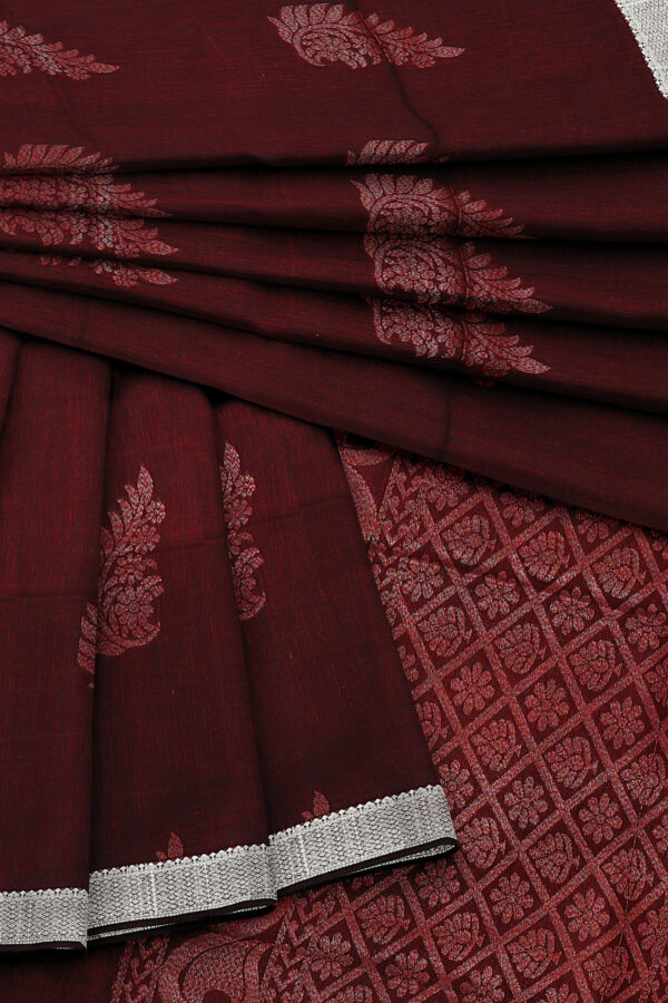sri kumaran stores semi silk cotton saree dark maroon saree with silver black border 5