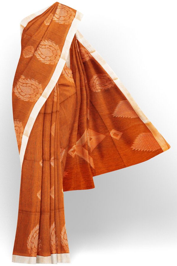 sri kumaran stores semi silk cotton saree dark orange saree with white border 1