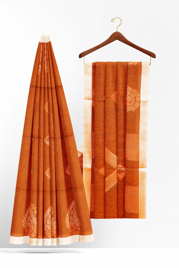 sri kumaran stores semi silk cotton saree dark orange saree with white border 2