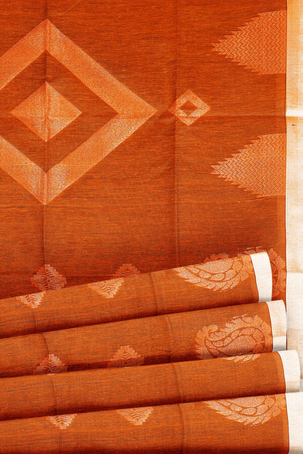 sri kumaran stores semi silk cotton saree dark orange saree with white border 4