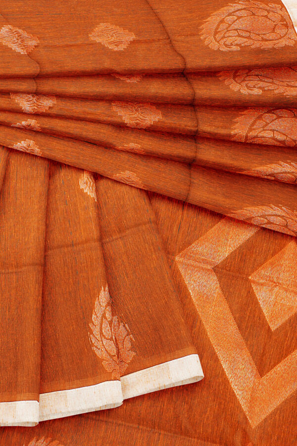 sri kumaran stores semi silk cotton saree dark orange saree with white border 5