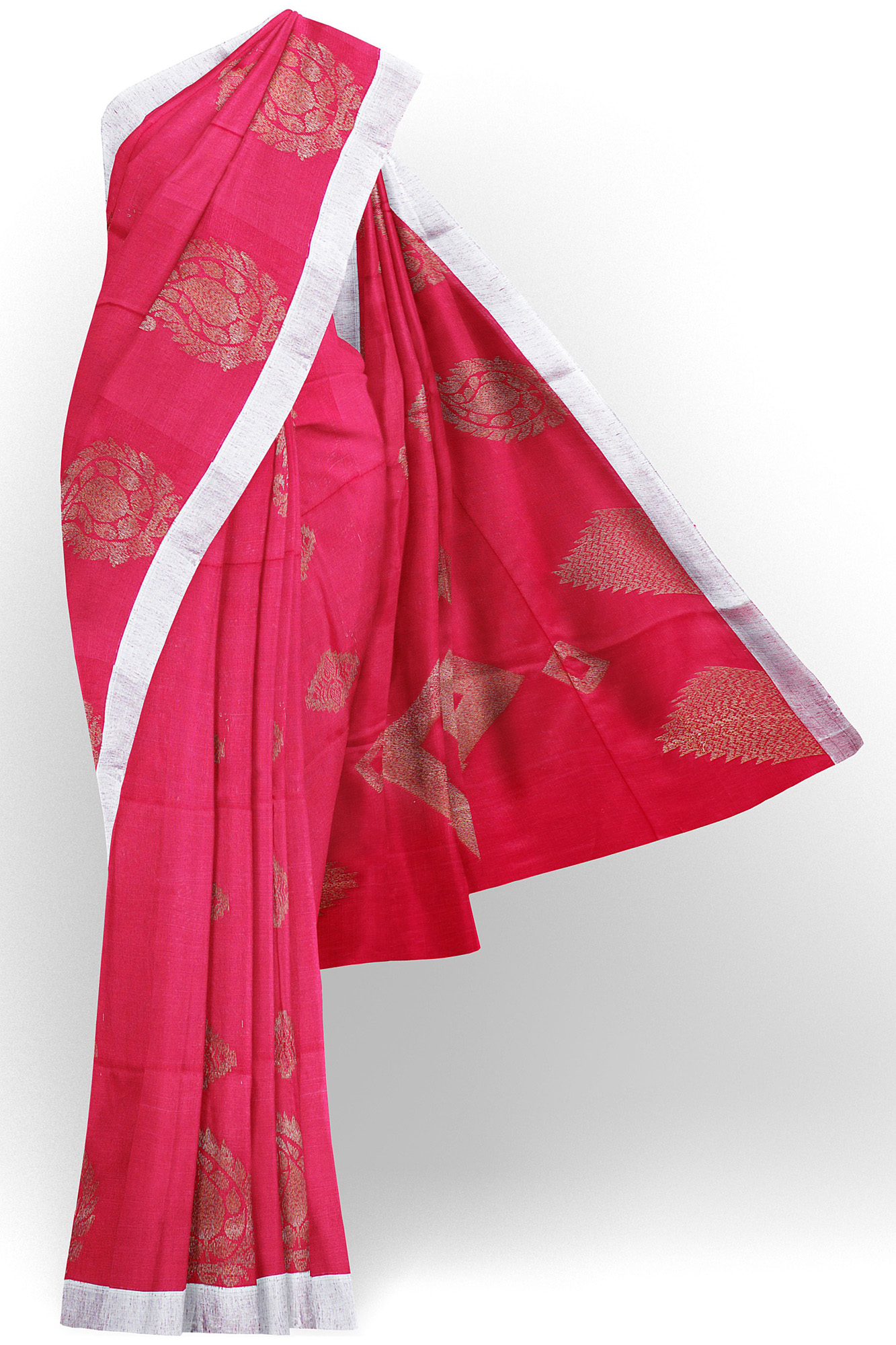 sri kumaran stores semi silk cotton saree dark pink saree with white border 1