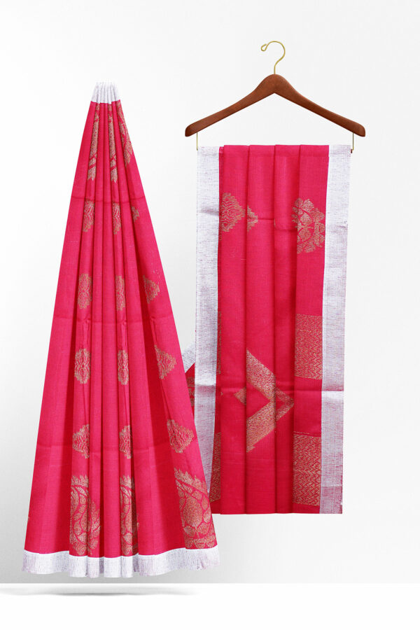 sri kumaran stores semi silk cotton saree dark pink saree with white border 2