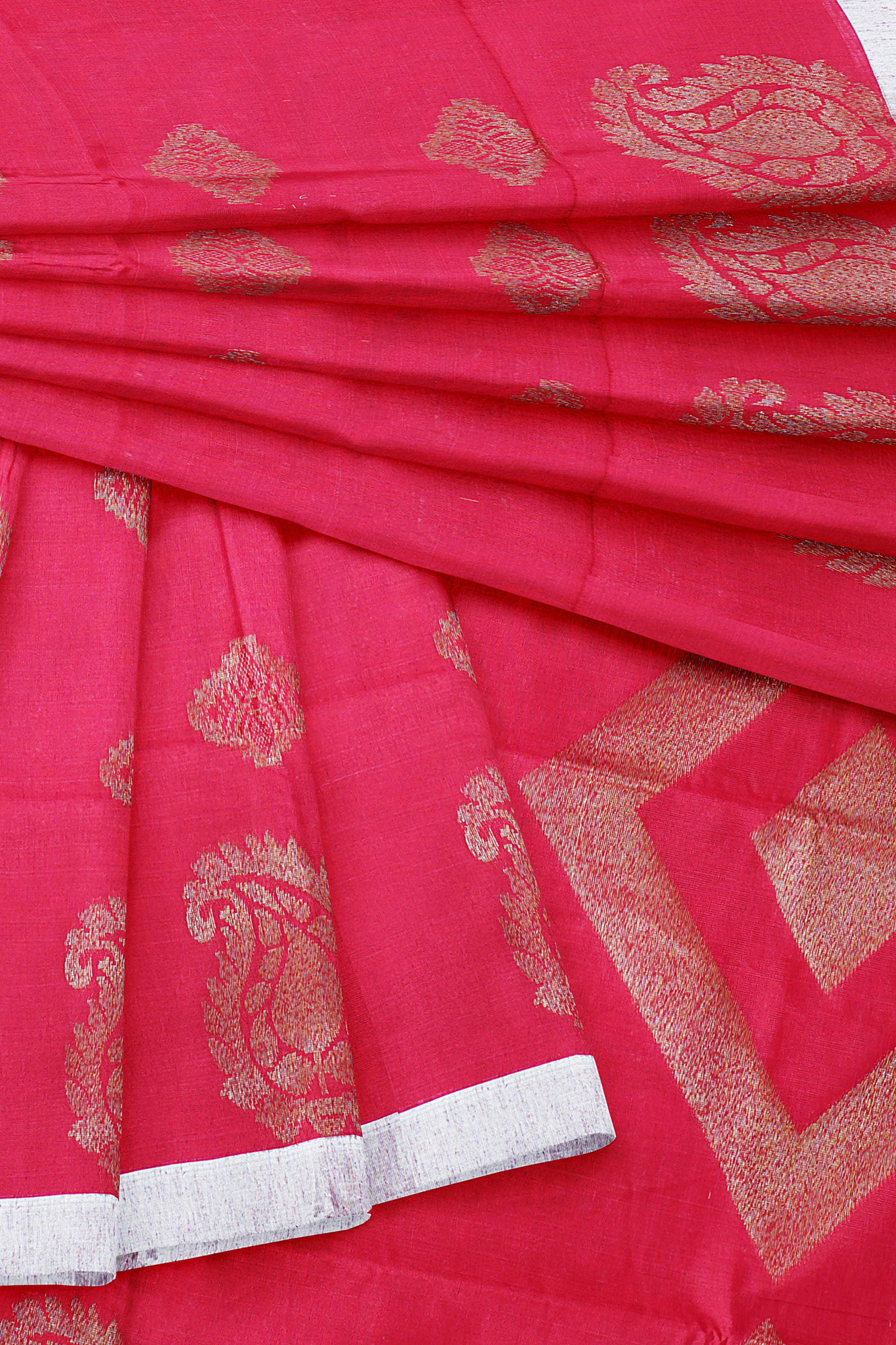 sri kumaran stores semi silk cotton saree dark pink saree with white border 5