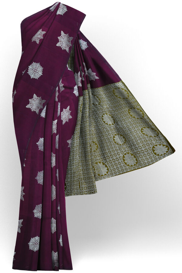 sri kumaran stores semi silk cotton saree dark purple saree with purple border 1