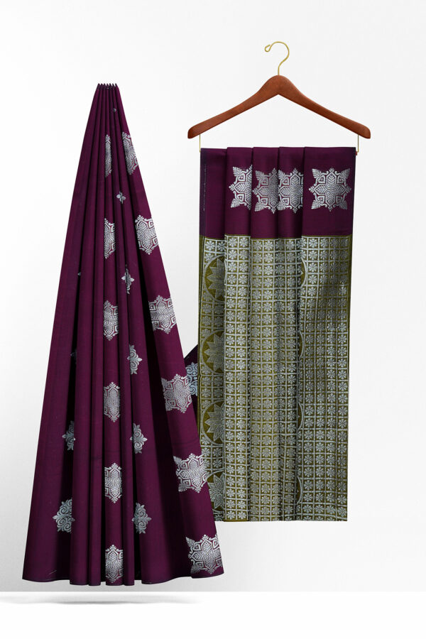 sri kumaran stores semi silk cotton saree dark purple saree with purple border 2