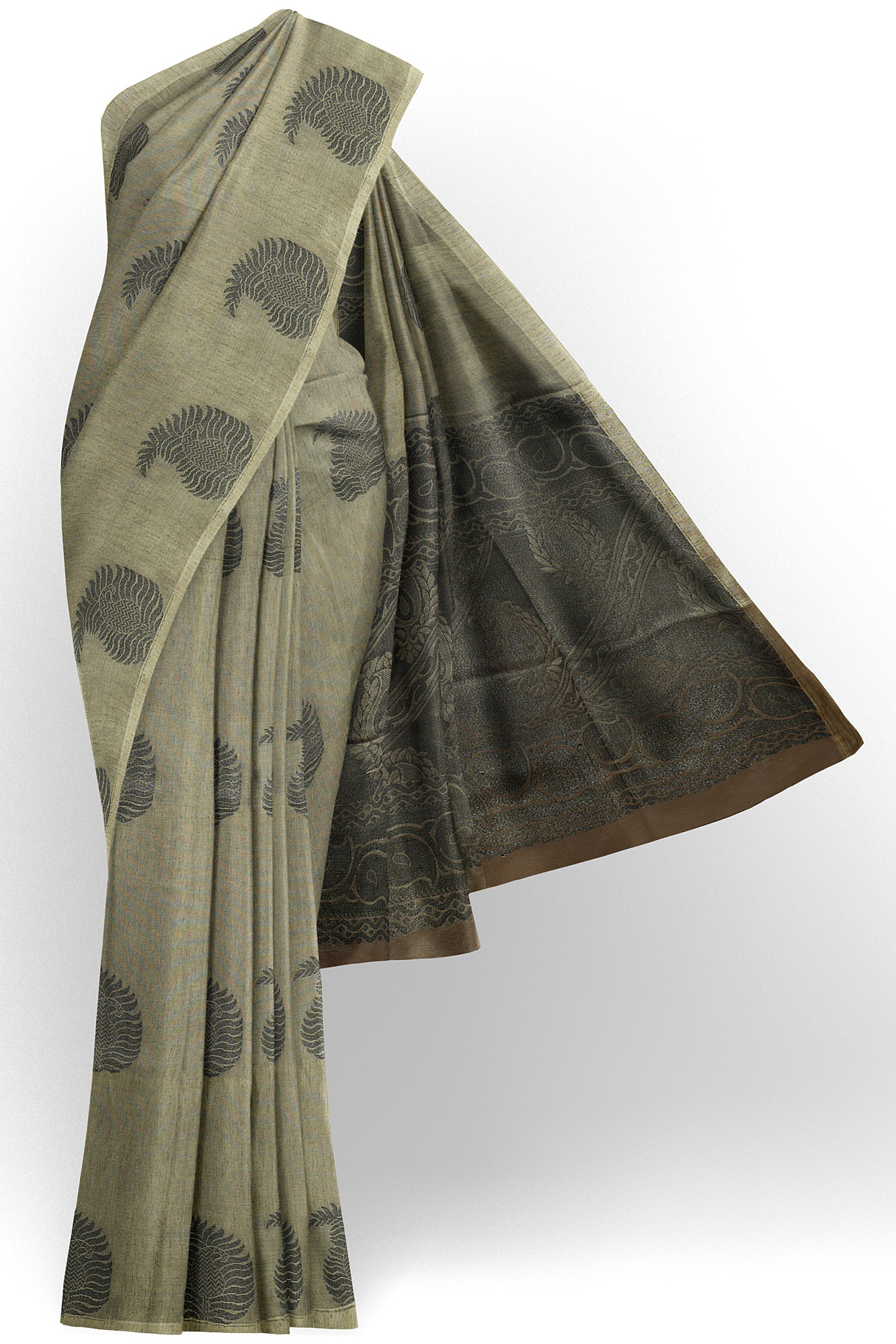 sri kumaran stores semi silk cotton saree faded grey saree with white border 1