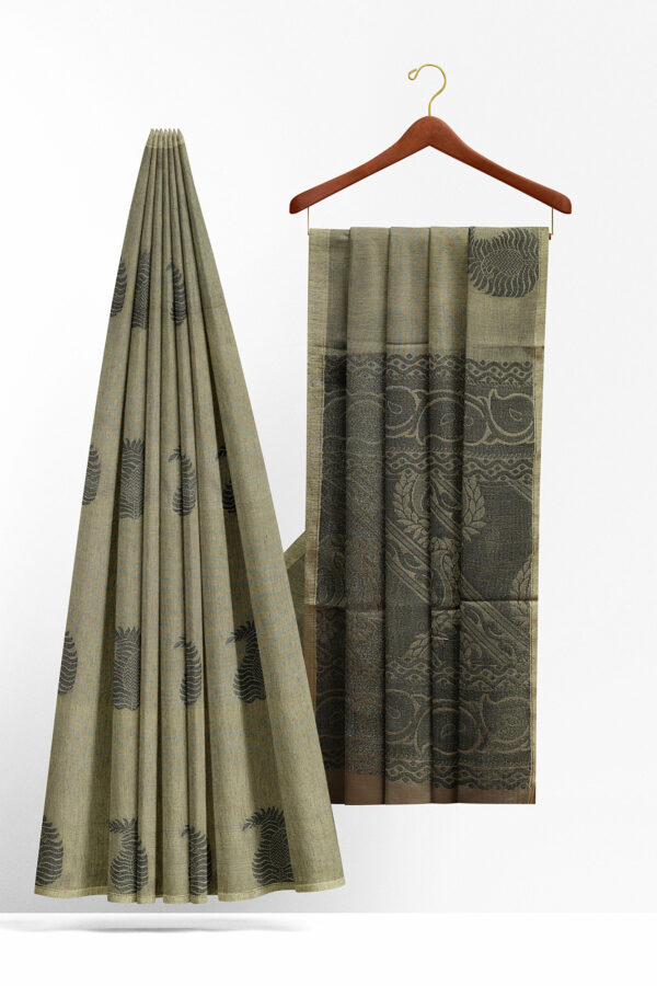sri kumaran stores semi silk cotton saree faded grey saree with white border 2