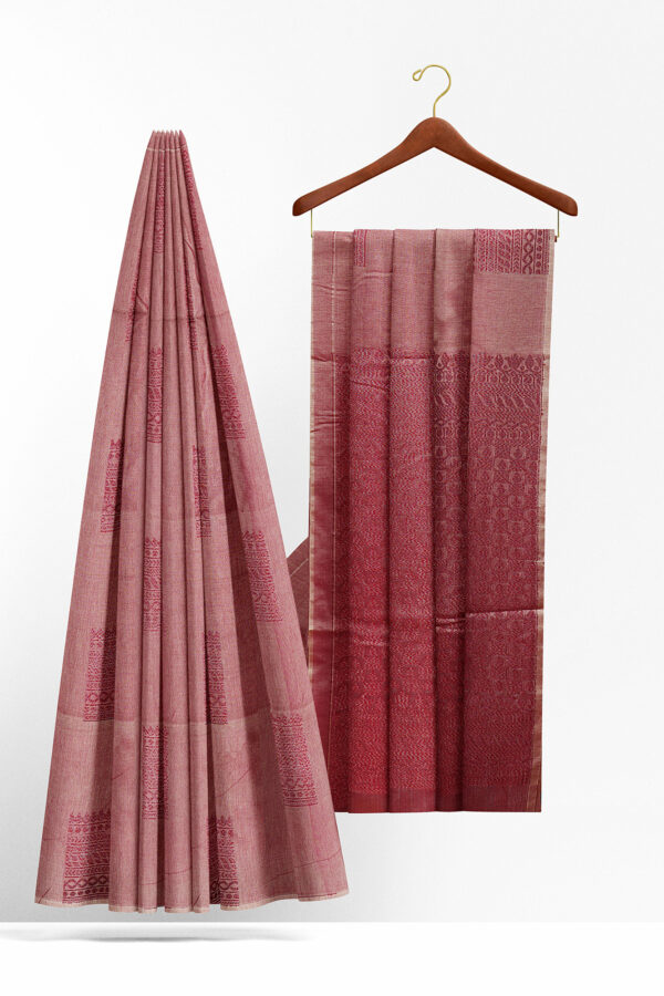 sri kumaran stores semi silk cotton saree faded pink saree with pink border 2