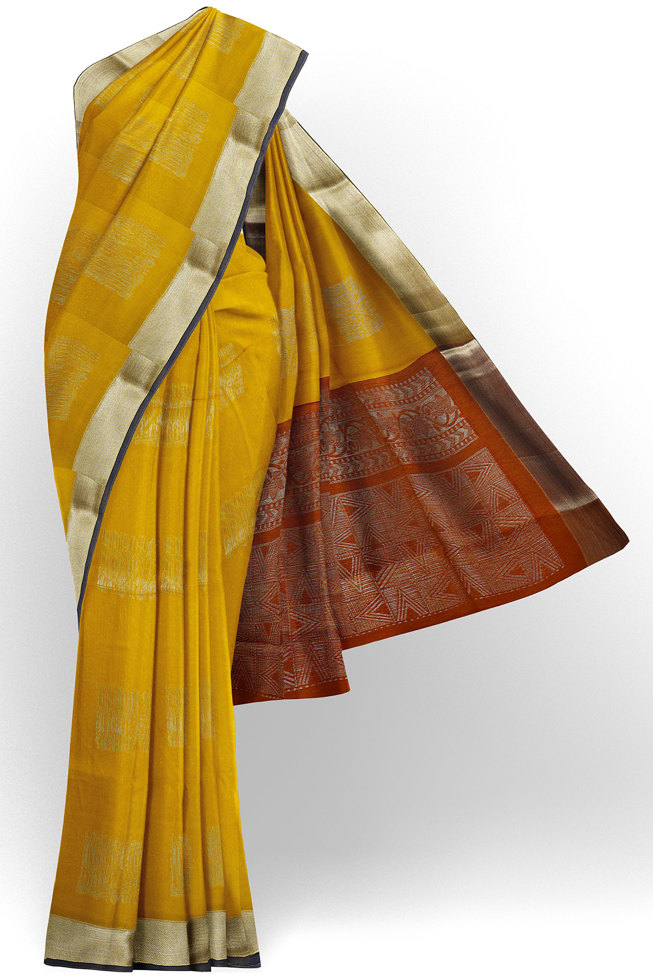 sri kumaran stores semi silk cotton saree golden yellow saree with golden border 1