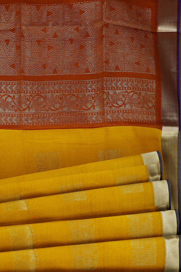 sri kumaran stores semi silk cotton saree golden yellow saree with golden border 4