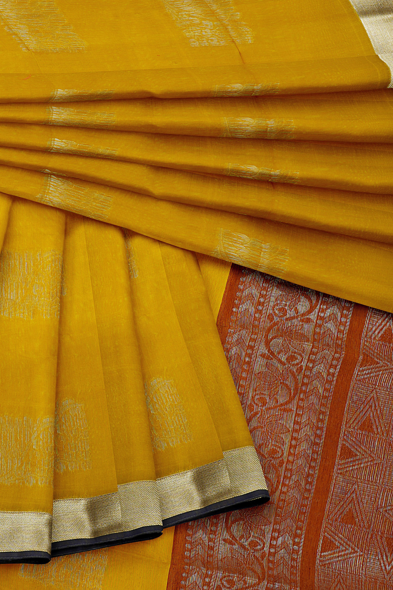 sri kumaran stores semi silk cotton saree golden yellow saree with golden border 5