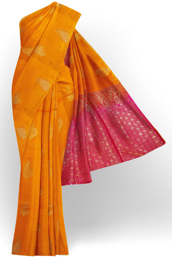 sri kumaran stores semi silk cotton saree golden yellow saree with yellow border 1