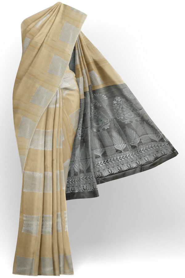 sri kumaran stores semi silk cotton saree half white saree with half white border 1